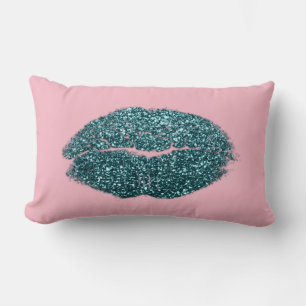 Blauwgroen groene lippen glitter pastel roze beaut kussen