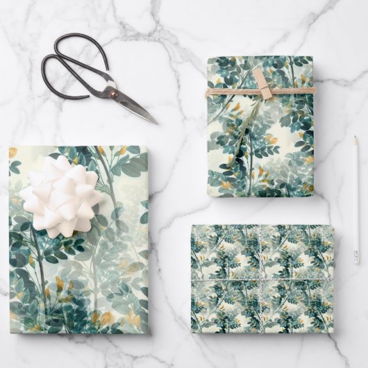 Blauwgroen groene olievlek laat een elegant patro Inpakpapier Vel (Voorkant)