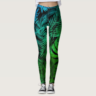 Blauwgroen groene ombre tropische palmbladpatten m leggings