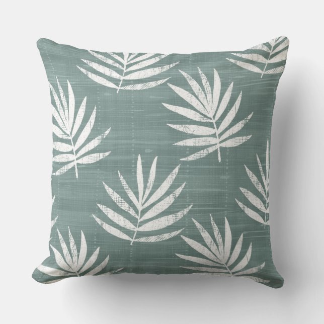 Blauwgroen groene palmbladeren Sierkussen (Voorkant)
