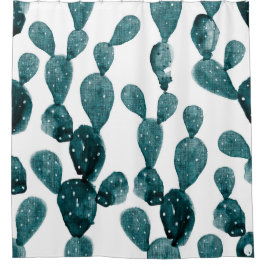 Blauwgroen groene prickly Pear Cactus Douchegordijn