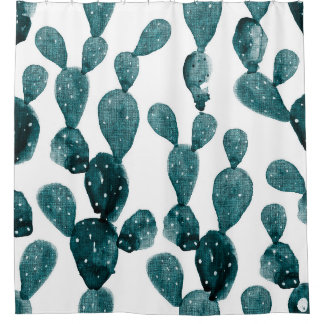 Blauwgroen groene prickly Pear Cactus Douchegordijn