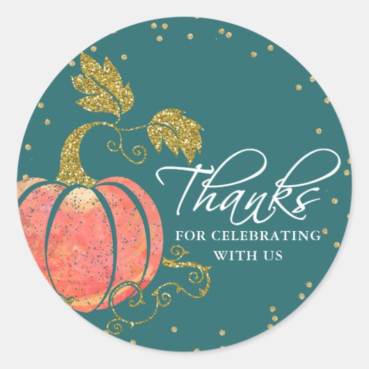 Blauwgroen groene Script Waterverf Pumpkin Harteli Ronde Sticker (Voorkant)