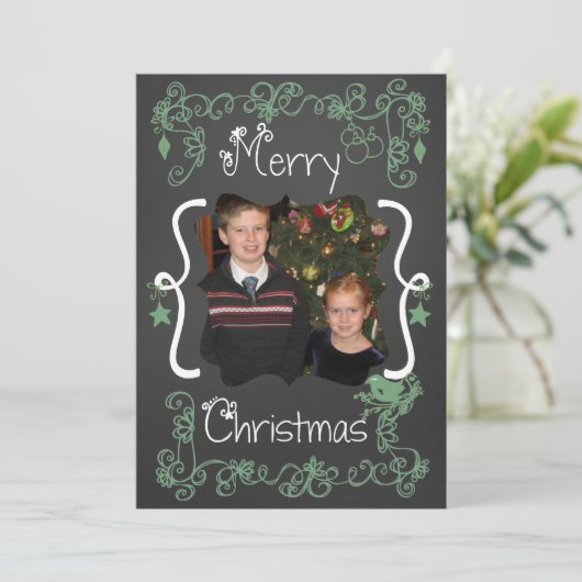 Blauwgroen groene scrollers Gepersonaliseerd de Ka Feestdagenkaart (Staand voorkant)