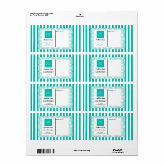 Blauwgroen Groene Strepen & Curly Lijst & Logo Etiket (Full Sheet)