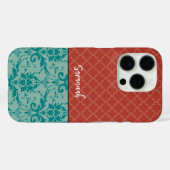 Blauwgroen Groene Terracotta Victoriaans Damask Ma Case-Mate iPhone Case (Achterkant (horizontaal))