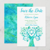 Blauwgroen groene Waterverf Bat Mitzvah Save The Date (Voorkant / Achterkant)
