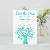Blauwgroen groene Waterverf Bat Mitzvah Save The Date (Staand voorkant)