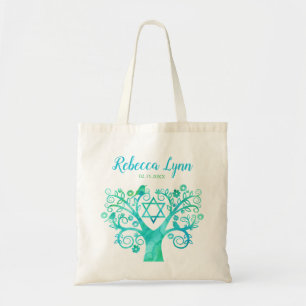 Blauwgroen groene Waterverf Bat Mitzvah Tote Bag