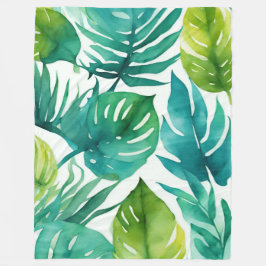 Blauwgroen groene witte tropische bladeren fleece deken