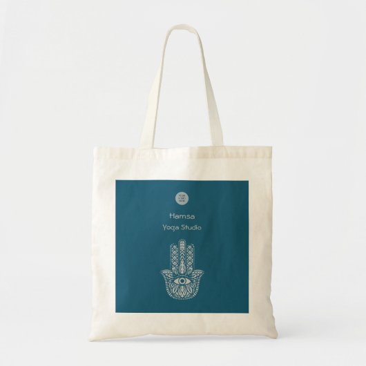 Blauwgroen Groene Yoga Studio Hamsa Tote Bag (Voorkant)