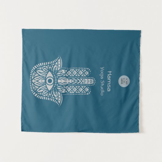 Blauwgroen Groene Yoga Studio Hamsa Wandkleed (Voorkant (horizontaal))