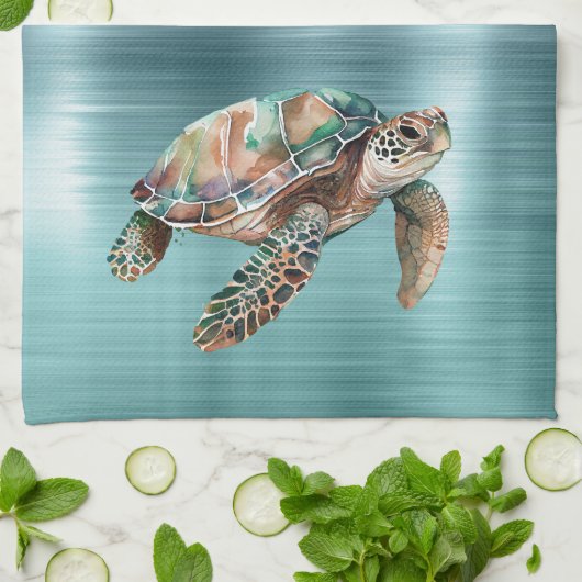 Blauwgroen Groene Zeeen Schildpad Theedoek (Gevouwen)