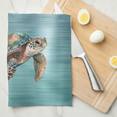 Blauwgroen Groene Zeeen Schildpad Theedoek (Quarter Fold)