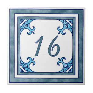 Blauwgroen groot huisnummer tegeltje