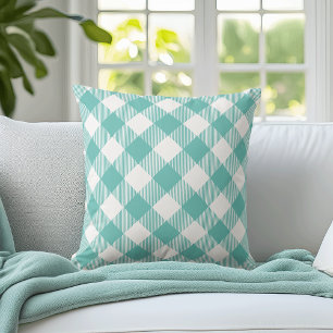 Blauwgroen grootschalig gingham kussen
