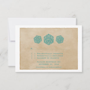 Blauwgroen Grunge D20-Kaart voor gamerrespons met RSVP Kaartje