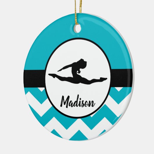 Blauwgroen gymnastiekornament keramisch ornament (Links)