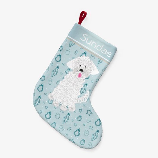 Blauwgroen Hand getrokken Bauble Maltese Dog·Custo Kleine Kerstsok (Voorkant (Hangend))