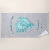 Blauwgroen handdoek met Shell-beach (Voorkant)