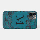 Blauwgroen Handgemaakte Faux Leather Westerne Bloe Case-Mate iPhone Case (Achterkant (horizontaal))