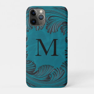 Blauwgroen Handgemaakte Faux Leather Westerne Bloe iPhone 11 Pro Hoesje