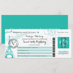 Blauwgroen Happy Birthday Boarding Pass naar Parij Kaart