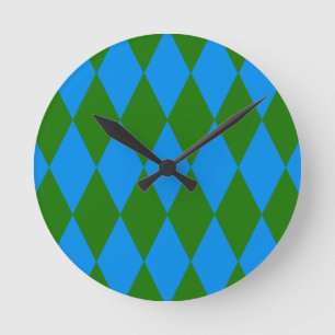 Blauwgroen Harlekijn Geruit Ontwerp Ronde Klok