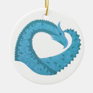 Blauwgroen hart draak wit keramisch ornament
