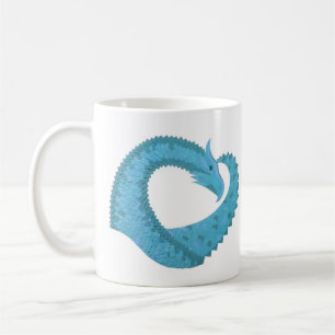 Blauwgroen hart draak wit koffiemok