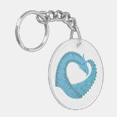 Blauwgroen hart draak wit sleutelhanger (Voorkant Links)