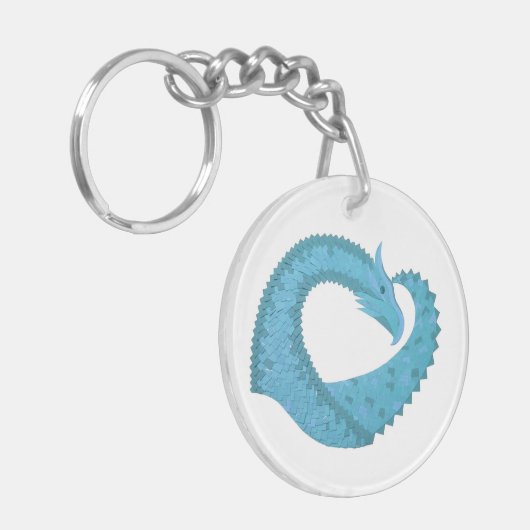 Blauwgroen hart draak wit sleutelhanger (Voorkant Links)