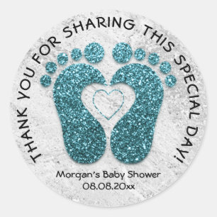 Blauwgroen hartslag Baby shower Favor Dankjewel Ma Ronde Sticker