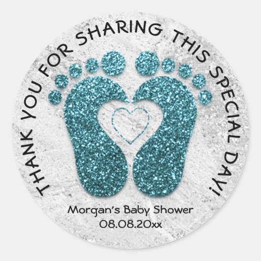 Blauwgroen hartslag Baby shower Favor Dankjewel Ma Ronde Sticker (Voorkant)