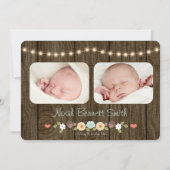 Blauwgroen Herfst Rustic Koord van Lichte Baby Aan Aankondiging (Achterkant)