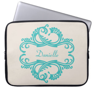 Blauwgroen hoes voor Chic Damask-laptop