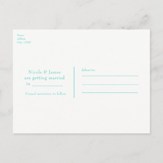 Blauwgroen hout en staartroep Elegant Opslaan Datu Aankondigingskaart (Achterkant)