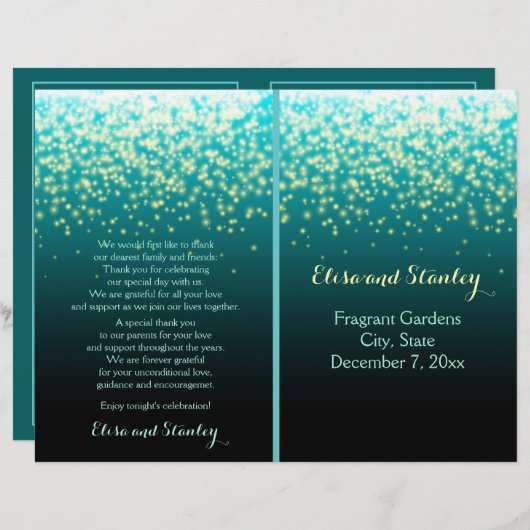 Blauwgroen, huwelijksprogramma met lantaarns (Voorkant / Achterkant)