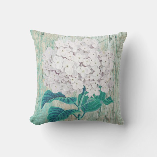 Blauwgroen hydrangea kussen (Voorkant)