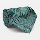 Blauwgroen ID831-patroon met mousserende palmblade Stropdas (Opgerold)