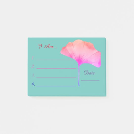 Blauwgroen Ik bevestig roze florale waterverf  Post-it® Notes (Voorkant)