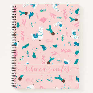 blauwgroen illustratiepatroon Cute llama alpaca ro Notitieboek