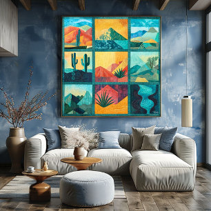 Blauwgroen ingelijst Desert Art Grid - Kleurrijke  Perfect Poster