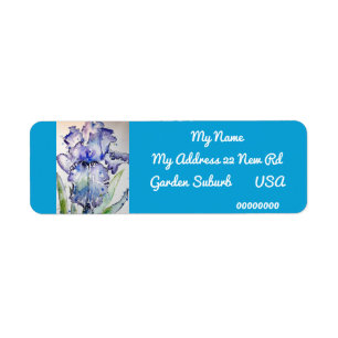 Blauwgroen Iris Waterverf Return Address Labels