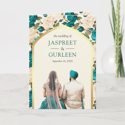 Blauwgroen Ivoor Bloemen Alles in een Sikh bruilof (Voorkant)