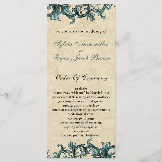 Blauwgroen ivoorkust  Vlaamse bruiloft Programma (Voorkant)