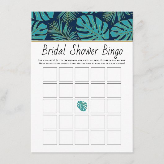 Blauwgroen jachttroep met bridal bingo informatiekaartje (Voorkant)