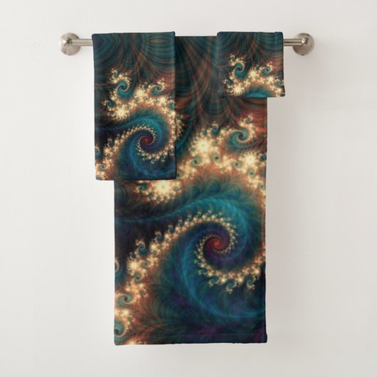 Blauwgroen Jewel Fractal Bath Towel Set Bad Handdoek (Insitu)