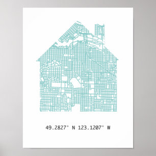 Blauwgroen kaart van het thuisnetwerk van Vancouve Poster