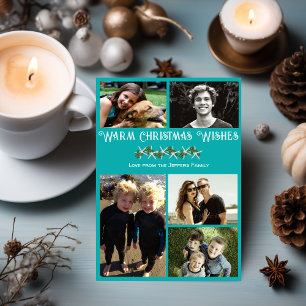 Blauwgroen Kaarten voor kerstmis met fotocollage
